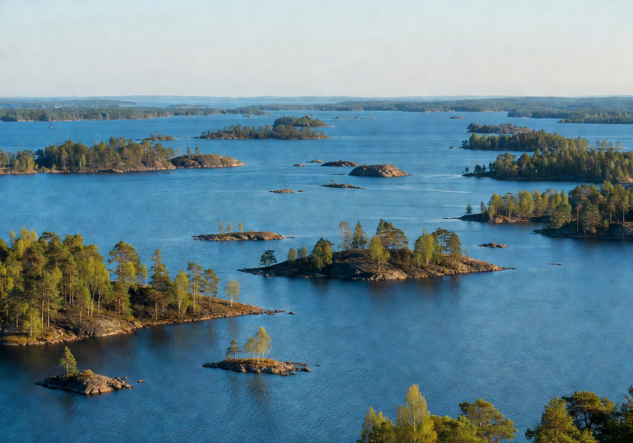 Expansive view of Lake Saimaa's blue waters and islands