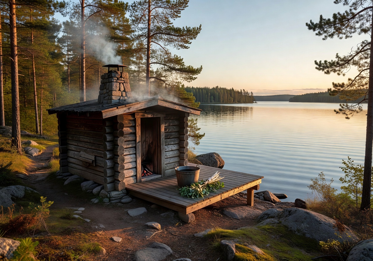 Traditional wood-fired sauna by the lake
