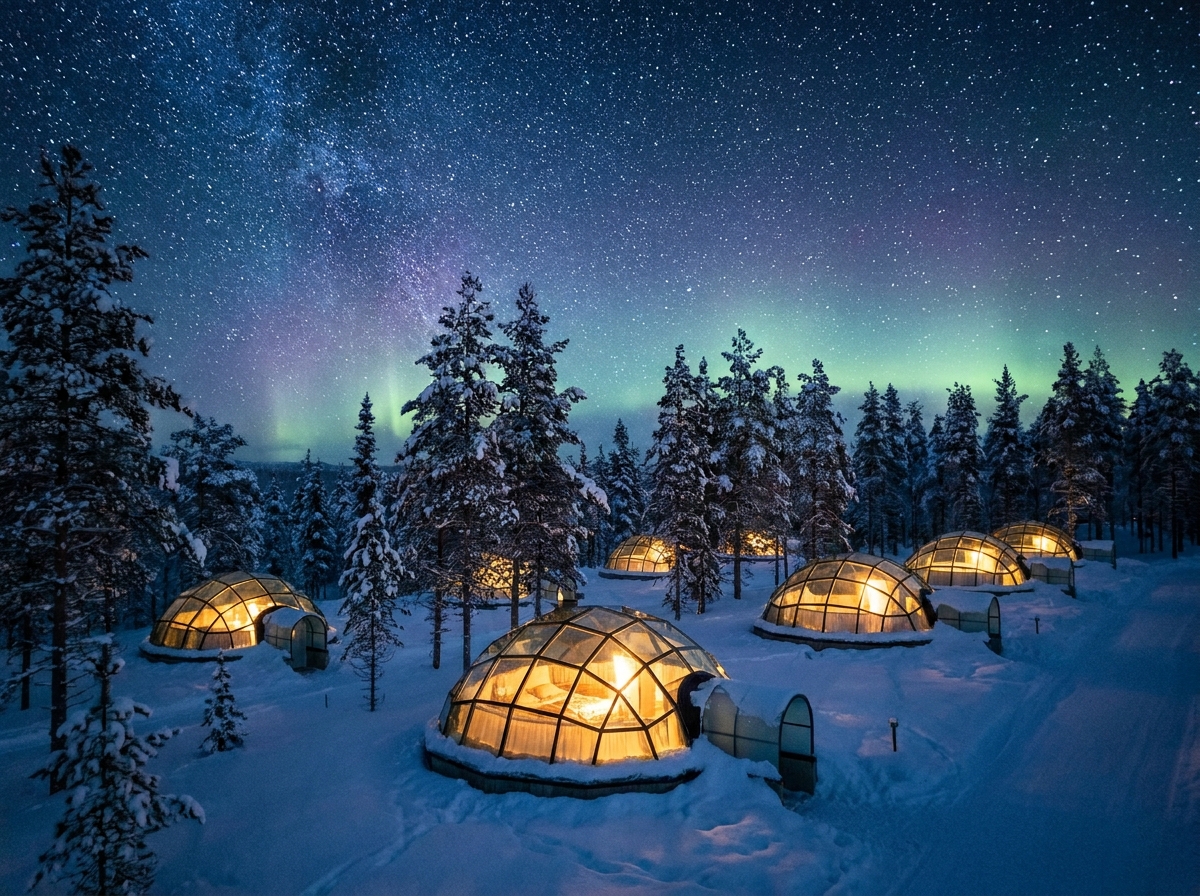 Glass igloo accommodation under the starry sky