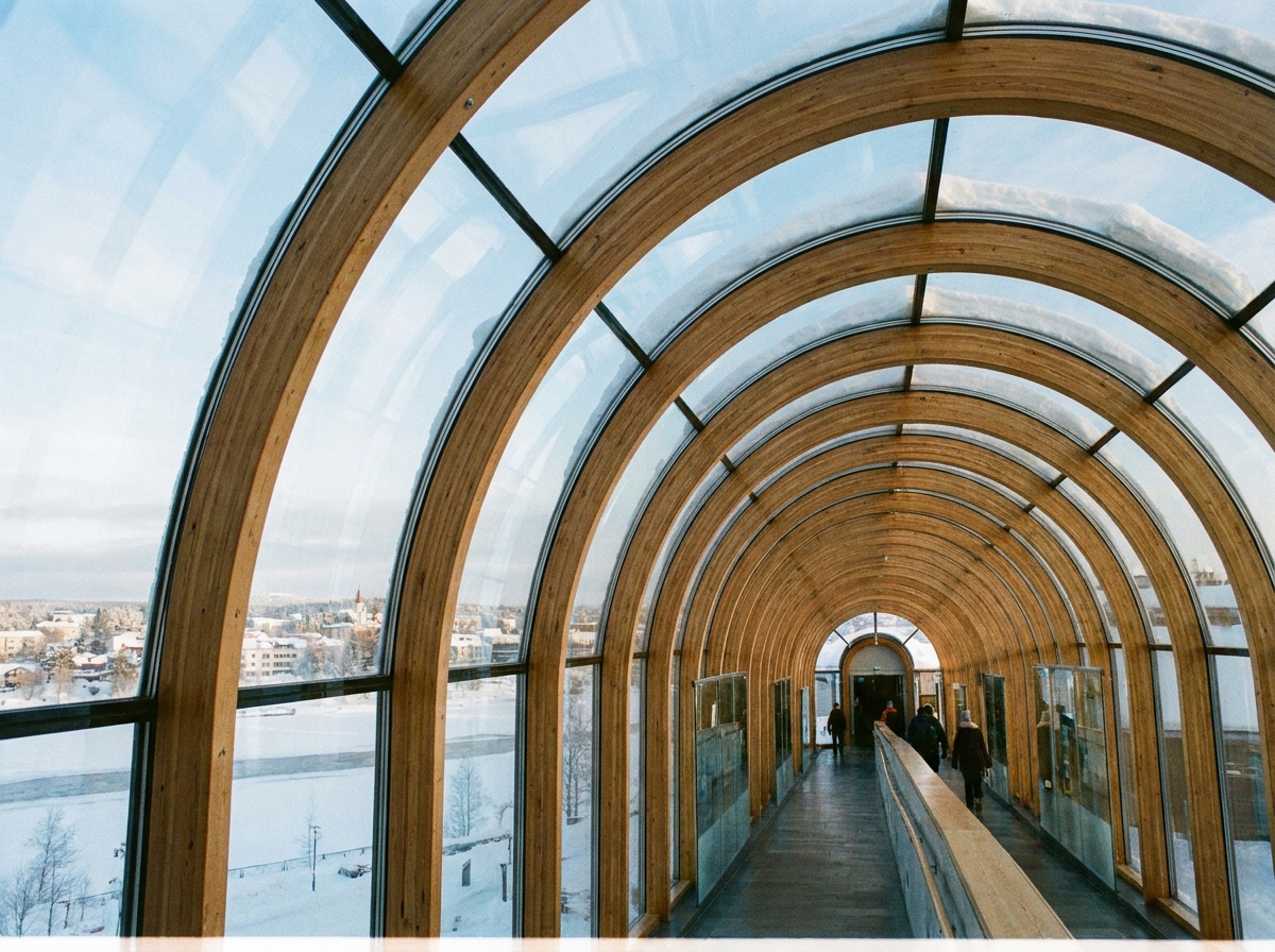 The glass corridor of the Arktikum Museum