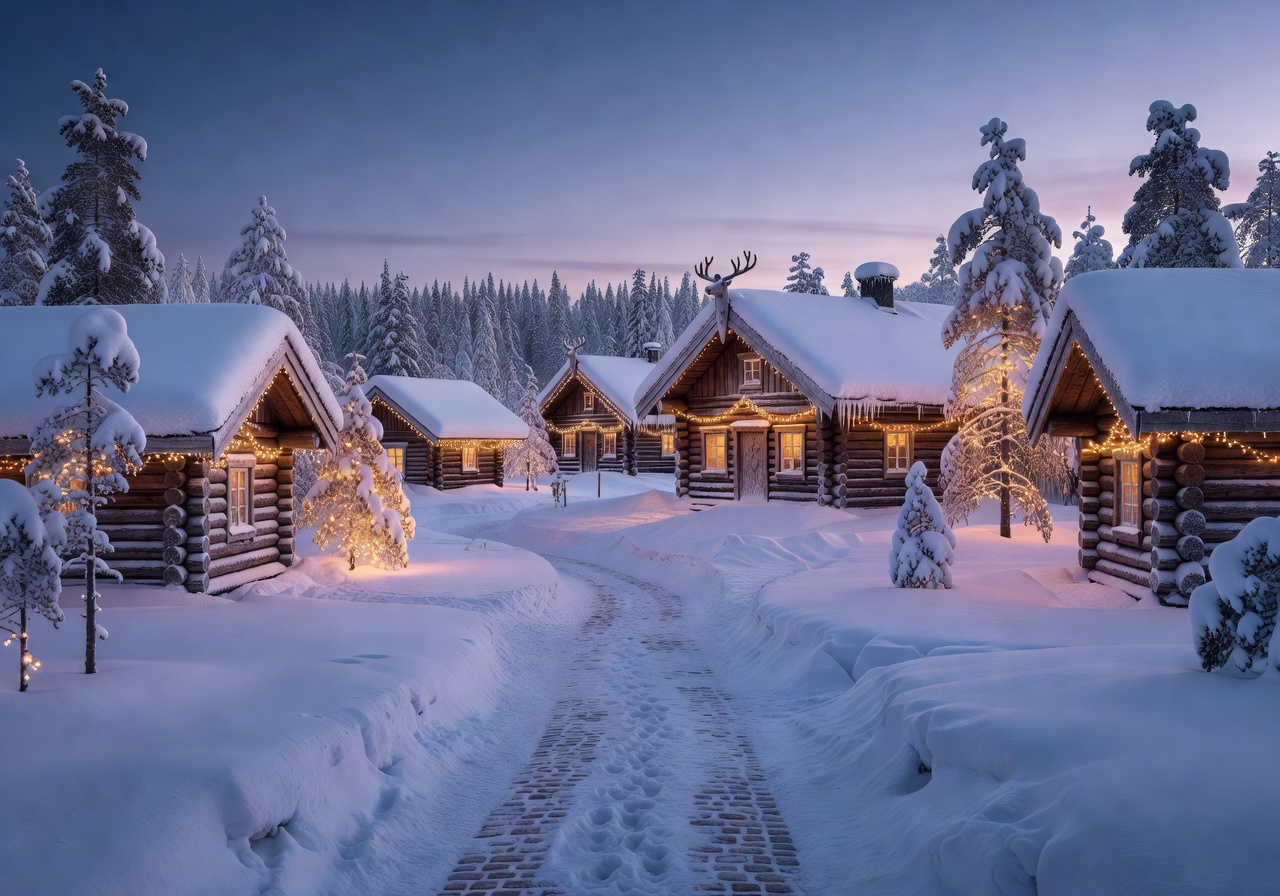 Santa Claus Village in Rovaniemi covered in snow