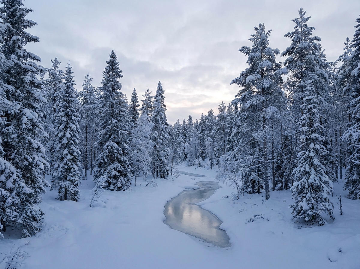 Snowy forest landscape in Rovaniemi