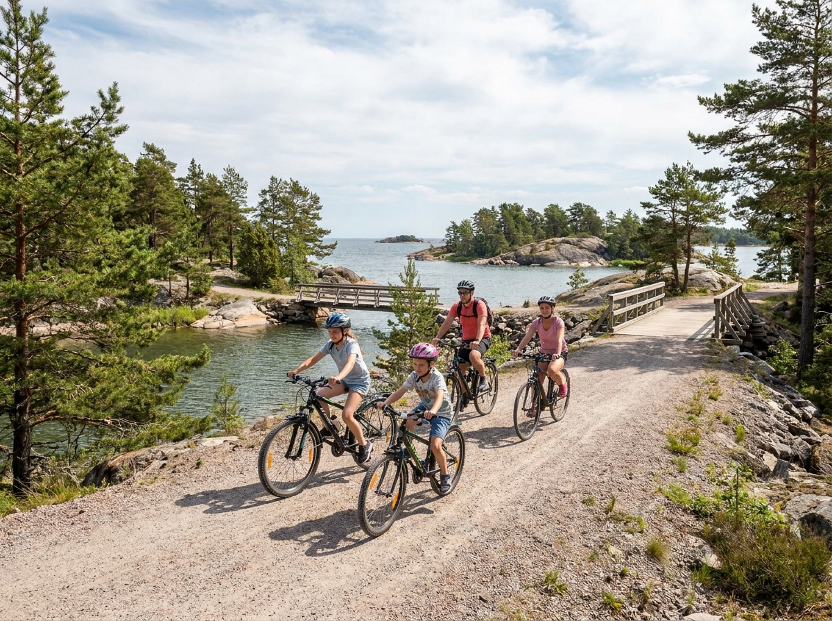 Family cycling along the Archipelago Trail
