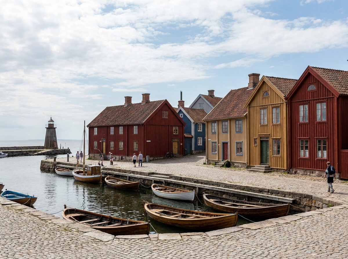 Historic wooden houses in a coastal town